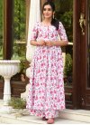 Off White and Pink Print Work Readymade Designer Gown - 1