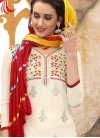 Cotton Maroon and Off White Embroidered Work Pant Style Straight Suit - 1