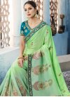 Mint Green and Sea Green Beads Work Satin Silk Designer Traditional Saree - 1