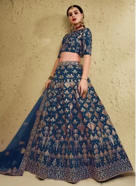 Art Silk Designer Lehenga Choli with Embroidered Work for Party in Teal