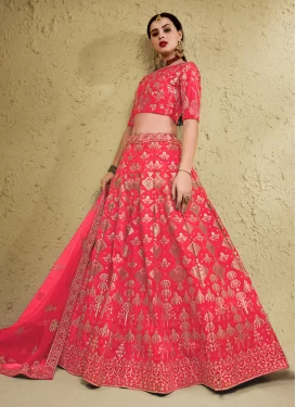Embroidered Work Art Silk Designer Lehenga Choli in Salmon for Festival
