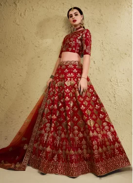 Art Silk Trendy Lehenga Choli with Embroidered Work in Red