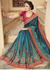 Fuchsia and Teal Contemporary Style Saree For Festival - 1