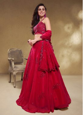 Georgette Designer Lehenga Choli with Embroidered Work for Festival in Rose Pink