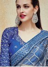 Piquant Chiffon Satin Blue and Silver Color Beads Work Designer Half N Half Saree For Ceremonial - 1