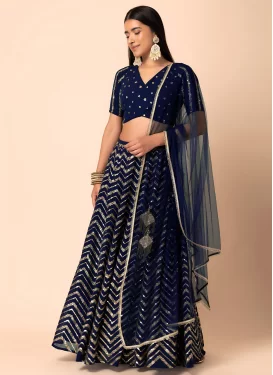 Georgette Designer Lehenga Choli with Embroidered Work in Navy Blue