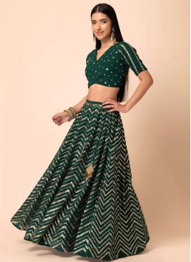Embroidered Work Designer Lehenga Choli For Ceremonial in Bottle Green