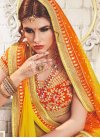 Orange and Yellow Faux Georgette Contemporary Style Saree - 1