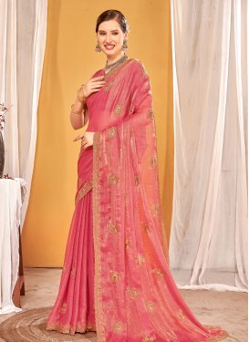 Fancy Fabric Traditional Saree with Embroidered Work for Women in Salmon