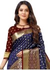 Maroon and Navy Blue Woven Work Designer Contemporary Style Saree - 1