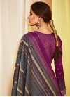 Grey and Purple Cotton Satin Pant Style Straight Salwar Suit - 1