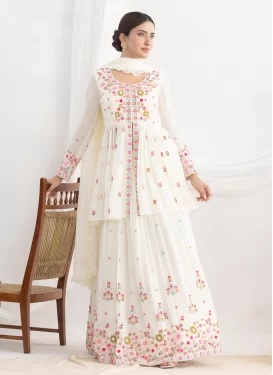 Georgette Readymade Lehenga Choli in White with Cutdana Work for Festival