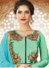Light Blue and Sea Green Embroidered Work Jacquard Silk Designer Classic Lehenga Choli - 1