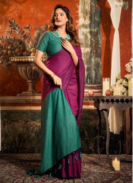 Cotton Trendy Saree with Woven Work in Fuchsia and Green