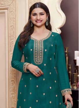 Prachi Desai Chinon Palazzo Suit with Embroidered Work in Teal