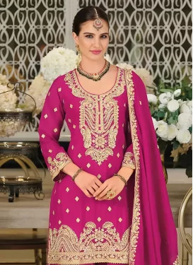 Chinon Palazzo Suit with Embroidered Work for Ceremonial in Rose Pink