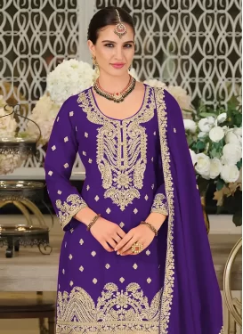 Chinon Palazzo Suit in Purple with Embroidered Work for Ceremonial