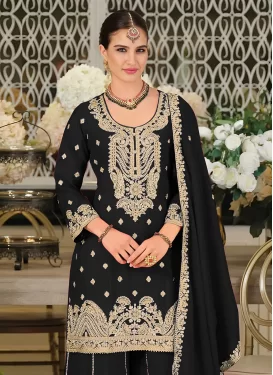 Chinon Palazzo Suit with Embroidered Work in Black for Ceremonial