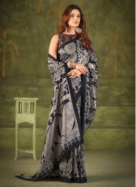 Tussar Silk Trendy Saree with Digital Print Work for Casual in Black