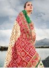 Gaji Silk Cream and Red Designer Contemporary Style Saree For Bridal - 1