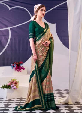 Digital Print Work Traditional Saree For Casual in Beige and Green