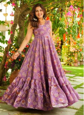 Chinon Trendy Gown in Lavender with Digital Print Work for Women