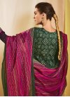 Cotton Satin Fuchsia and Green Designer Straight Salwar Suit - 1