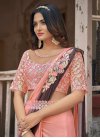 Embroidered Work Brown and Salmon Designer Contemporary Style Saree - 2