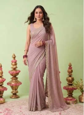 Georgette Trendy Saree in Lavender with Embroidered Work for Women