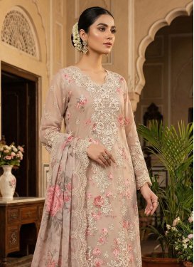 Chiffon Straight Suit with Digital Print Work for Women in Beige