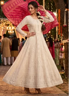 Beige Georgette Trendy Gown with Embroidered Work for Festival