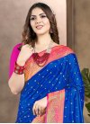 Silk Blend Blue and Rose Pink Woven Work Traditional Designer Saree - 1