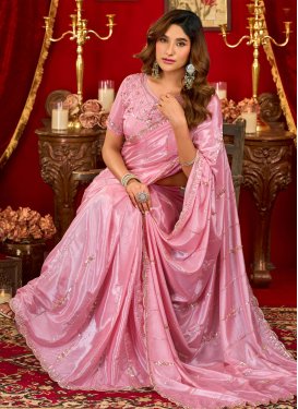 Pink Fancy Fabric Traditional Saree with Cutdana Work for Ceremonial