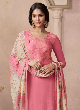 Maslin Straight Suit in Hot Pink with Woven Work for Ceremonial