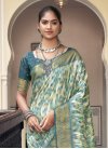 Silk Blend Off White and Teal Designer Traditional Saree - 1