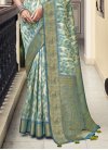 Silk Blend Off White and Teal Designer Traditional Saree - 3