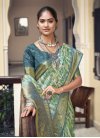 Silk Blend Off White and Teal Designer Traditional Saree - 2
