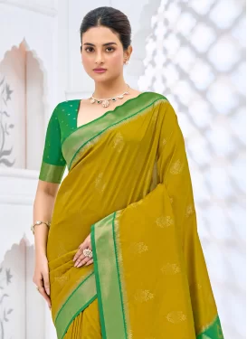 Woven Work Art Silk Traditional Saree in Green and Mustard for Ceremonial