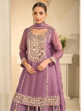 Shimmer Embroidered Work Palazzo Suit in Mauve Pink