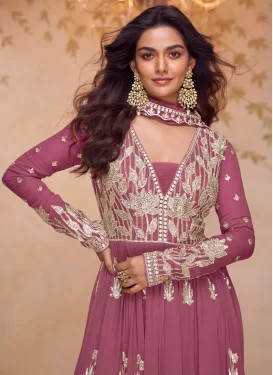 Chinon Palazzo Suit with Cutdana Work for Festival in Hot Pink