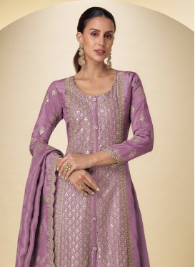 Violet Shimmer Embroidered Work Palazzo Suit for Women