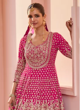 Embroidered Work Kameez Style Lehenga Choli For Party in Rose Pink