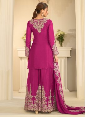 Chinon Palazzo Suit in Rose Pink with Embroidered Work for Ceremonial