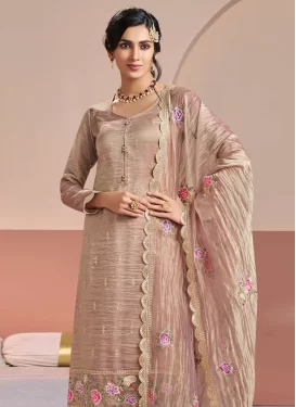 Embroidered Work Straight Suit For Party in Beige