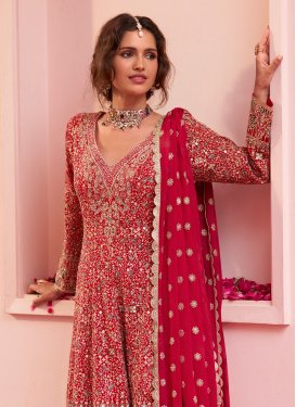 Georgette Palazzo Suit with Embroidered Work in Red for Party