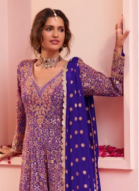 Georgette Palazzo Suit with Embroidered Work for Festival in Blue
