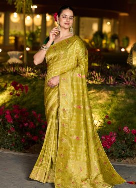 Dola Silk Swarovski Work Traditional Saree in Olive
