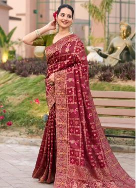 Dola Silk Trendy Saree with Swarovski Work for Festival in Red