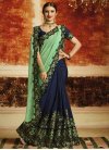 Faux Georgette Mint Green and Navy Blue Embroidered Work Half N Half Trendy Saree - 1