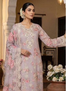Digital Print Work Chiffon Straight Suit in Mauve for Women